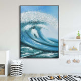 纯手绘油画大海浪花财源滚滚厚肌理玄关无框装饰画定制画师直供