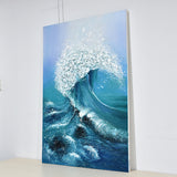纯手绘油画大海浪花财源滚滚厚肌理玄关无框装饰画定制画师直供