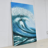 纯手绘油画大海浪花财源滚滚厚肌理玄关无框装饰画定制画师直供