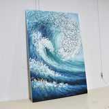纯手绘油画大海浪花财源滚滚厚肌理玄关无框装饰画定制画师直供