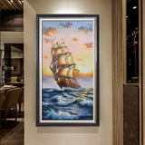纯手绘一帆风顺油画客厅玄关装饰画现代简约高清喷绘画厂家直销