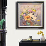 纯手绘丹顶鹤莲花油画客厅走廊玄关简约装饰画高清喷绘厂家直销