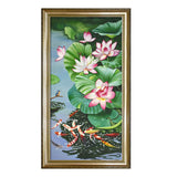 纯手绘鲤鱼戏莲油画客厅入户玄关简约装饰画高清喷绘厂家直销