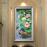纯手绘鲤鱼戏莲油画客厅入户玄关简约装饰画高清喷绘厂家直销
