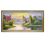 纯手绘山水风景油画客厅办公室横版轻奢装饰画高清喷绘厂家直销
