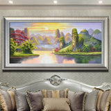 纯手绘山水风景油画客厅办公室横版轻奢装饰画高清喷绘厂家直销
