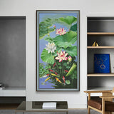 纯手绘荷连年有鱼油画客厅玄关办公室创意装饰画高清喷绘厂家直销