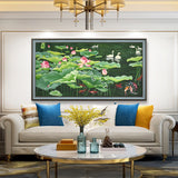 纯手绘荷塘风光装饰画客厅餐厅办公室简约装饰画高清喷绘厂家直销