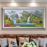 纯手绘山水风景油画客厅办公室酒店大堂招财油画高清喷绘厂家直销