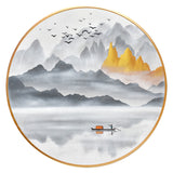 纯手绘山水风景圆框油画客厅玄关办公室装饰画高清喷绘厂家直销