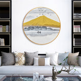纯手绘山水风景圆框油画客厅玄关背有靠山装饰画高清喷绘厂家直销