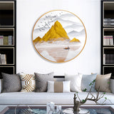 纯手绘山水风景圆框油画客厅玄关背有金山装饰画高清喷绘厂家直销