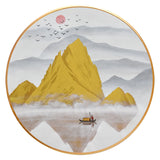 纯手绘意境山水风景圆框油画客厅玄关简约装饰画高清喷绘厂家直销