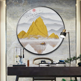 纯手绘意境山水风景圆框油画客厅玄关简约装饰画高清喷绘厂家直销