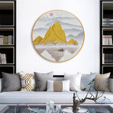 纯手绘意境山水风景圆框油画客厅玄关简约装饰画高清喷绘厂家直销