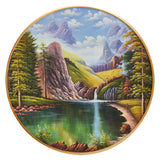 纯手绘山水风景圆框油画客厅玄关聚宝盆装饰画高清喷绘厂家直销