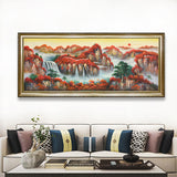 纯手绘山水风景油画客厅办公室鸿运当头装饰画高清喷绘厂家直销