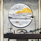 纯手绘山水风景圆框油画客厅玄关办公室装饰画高清喷绘厂家直销