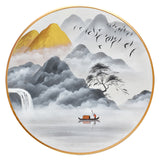 纯手绘山水风景圆框油画背有靠山客厅玄关装饰画高清喷绘厂家直销