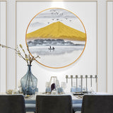 纯手绘山水风景圆框油画客厅玄关背有靠山装饰画高清喷绘厂家直销