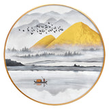 纯手绘山水风景圆框油画客厅玄关办公室装饰画高清喷绘厂家直销