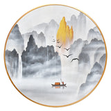 纯手绘山水风景圆框油画背有靠山客厅玄关装饰画高清喷绘厂家直销