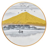 纯手绘山水风景圆框油画客厅玄关背有靠山装饰画高清喷绘厂家直销