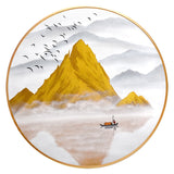 纯手绘山水风景圆框油画客厅玄关背有金山装饰画高清喷绘厂家直销