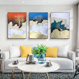 纯手绘欧式客厅鹿发发财树油画金泊轻奢挂画现代简约装饰画