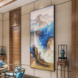 新中式纯手绘风景油画聚宝盆玄关书房挂画现代简约装饰