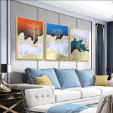 纯手绘欧式客厅鹿发发财树油画金泊轻奢挂画现代简约装饰画