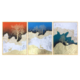 纯手绘欧式客厅鹿发发财树油画金泊轻奢挂画现代简约装饰画