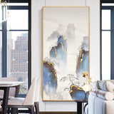新中式纯手绘风景油画金泊山峰玄关书房挂画现代简约装饰