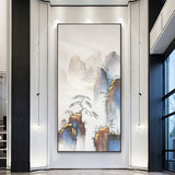新中式纯手绘风景油画金泊山峰玄关书房挂画现代简约装饰