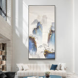 新中式纯手绘风景油画金泊山峰玄关书房挂画现代简约装饰