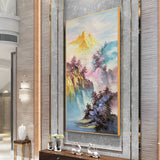 新中式纯手绘风景油画聚宝盆玄关书房挂画现代简约装饰