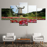 5 Panels Modular Picture Wall Art Painting Flowers Windmill Print on Canvas Living Room Home Decoration Framed Artwork