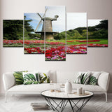 5 Panels Modular Picture Wall Art Painting Flowers Windmill Print on Canvas Living Room Home Decoration Framed Artwork