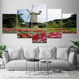 5 Panels Modular Picture Wall Art Painting Flowers Windmill Print on Canvas Living Room Home Decoration Framed Artwork