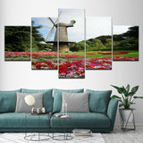 5 Panels Modular Picture Wall Art Painting Flowers Windmill Print on Canvas Living Room Home Decoration Framed Artwork