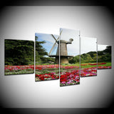 5 Panels Modular Picture Wall Art Painting Flowers Windmill Print on Canvas Living Room Home Decoration Framed Artwork