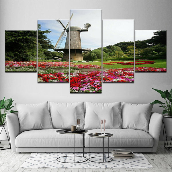 5 Panels Modular Picture Wall Art Painting Flowers Windmill Print on Canvas Living Room Home Decoration Framed Artwork