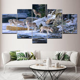 5 Pcs/Set Large Animals Black Gray Snow Wolf Canvas Print Painting Modern Wolves Wall Art Picture Living Room Decor