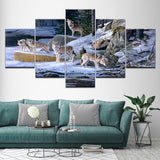 5 Pcs/Set Large Animals Black Gray Snow Wolf Canvas Print Painting Modern Wolves Wall Art Picture Living Room Decor
