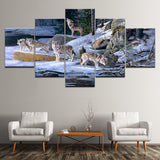 5 Pcs/Set Large Animals Black Gray Snow Wolf Canvas Print Painting Modern Wolves Wall Art Picture Living Room Decor