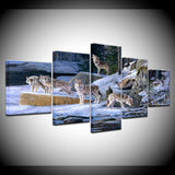 5 Pcs/Set Large Animals Black Gray Snow Wolf Canvas Print Painting Modern Wolves Wall Art Picture Living Room Decor