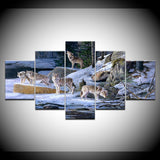 5 Pcs/Set Large Animals Black Gray Snow Wolf Canvas Print Painting Modern Wolves Wall Art Picture Living Room Decor