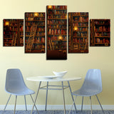 5 Piece Canvas Painting Fantasy Study Library Book Landscape Framework Painting home decor print poster frame wall art WD-1544