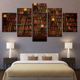 5 Piece Canvas Painting Fantasy Study Library Book Landscape Framework Painting home decor print poster frame wall art WD-1544