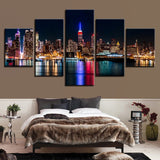 5 Piece Canvas Painting New York City Nightscape picture room decor print poster framed wall art